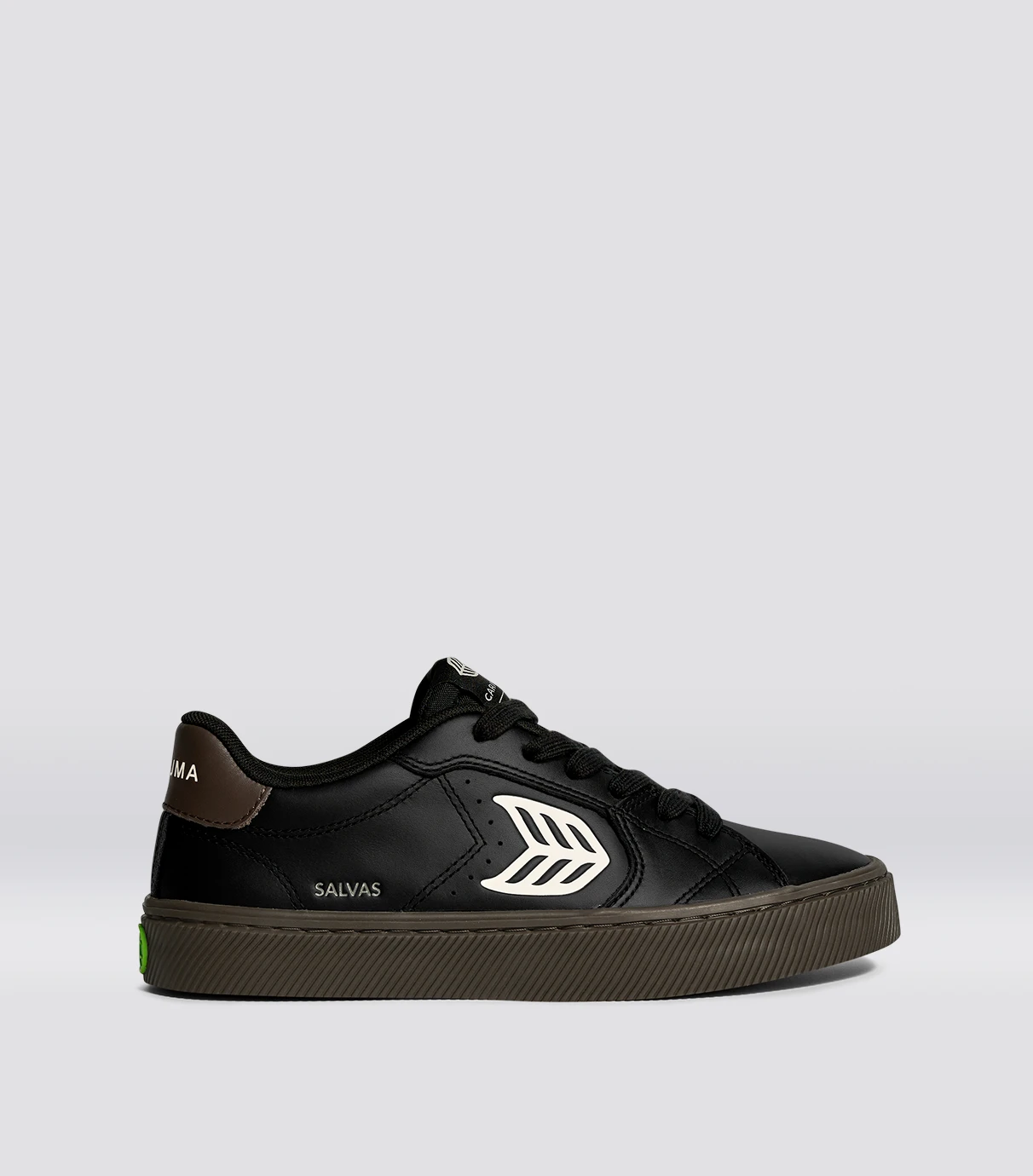 SALVAS Teak Black Leather Ivory Logo Sneaker