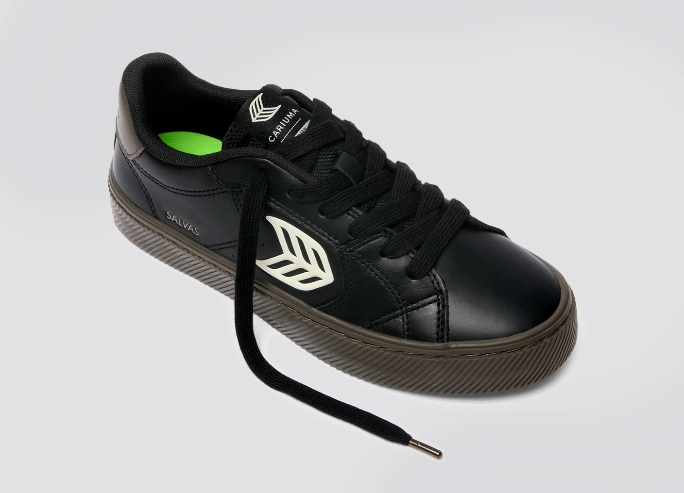 SALVAS Teak Black Leather Ivory Logo Sneaker