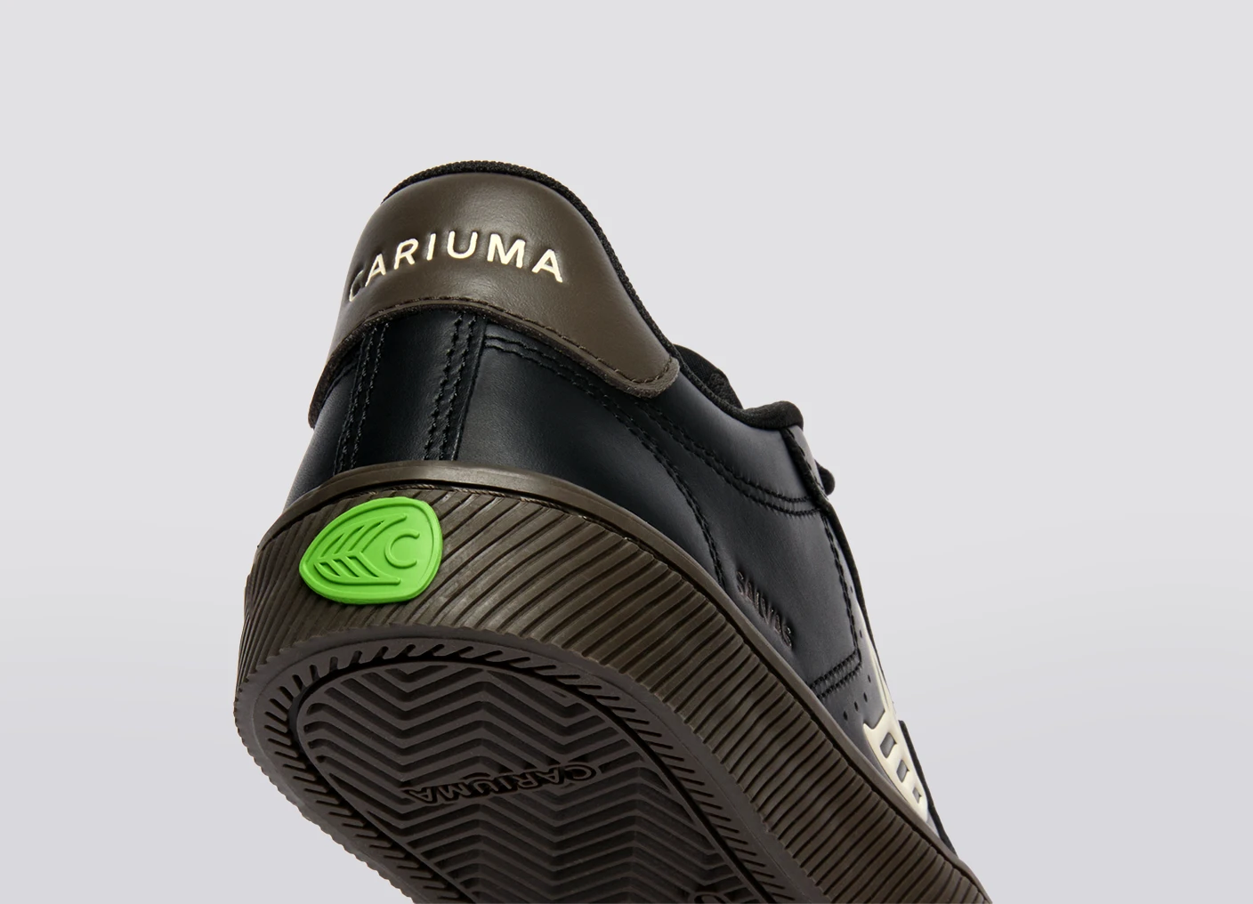 SALVAS Teak Black Leather Ivory Logo Sneaker