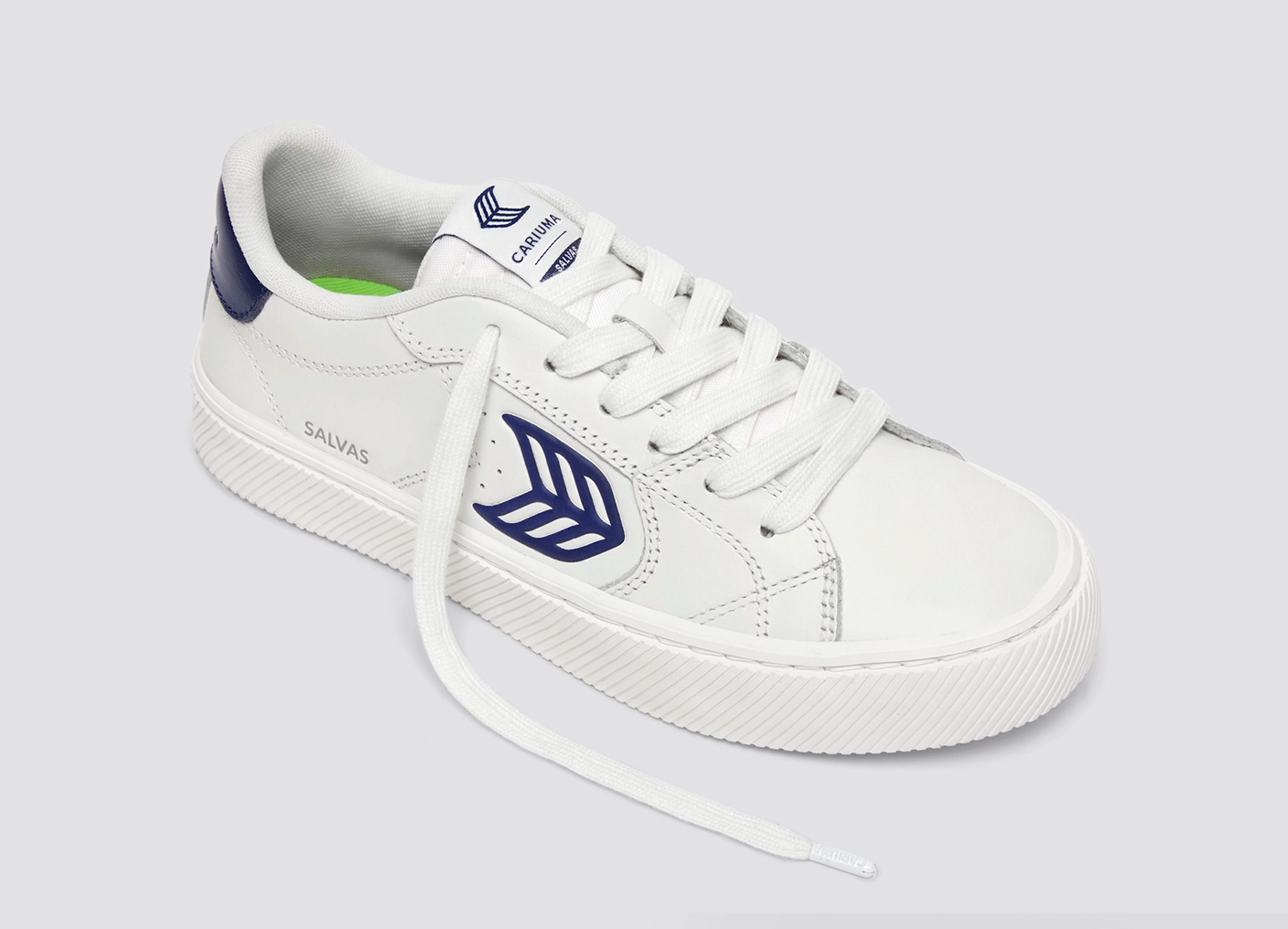 SALVAS White Leather Bright Navy Logo Sneaker