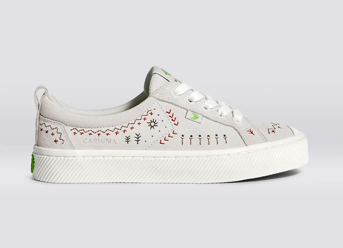 OCA Low Smoke White Suede Embroidered Sneaker