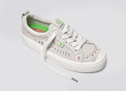 OCA Low Smoke White Suede Embroidered Sneaker