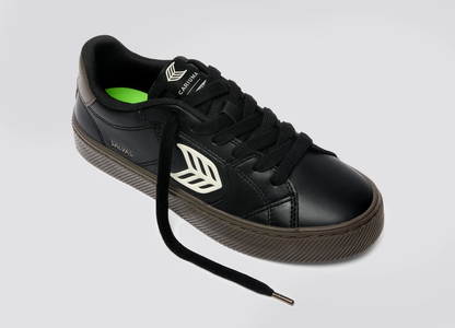 SALVAS Teak Black Leather Ivory Logo Sneaker