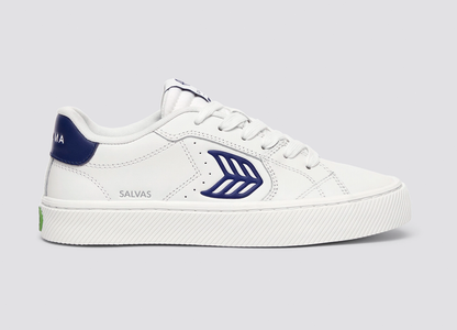 SALVAS White Leather Bright Navy Logo Sneaker