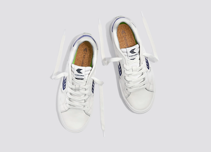 SALVAS White Leather Bright Navy Logo Sneaker