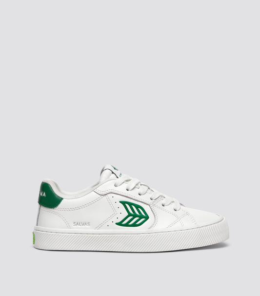 SALVAS White Leather Abundant Green Logo Sneaker