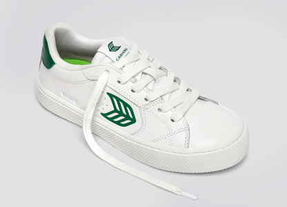 SALVAS White Leather Abundant Green Logo Sneaker