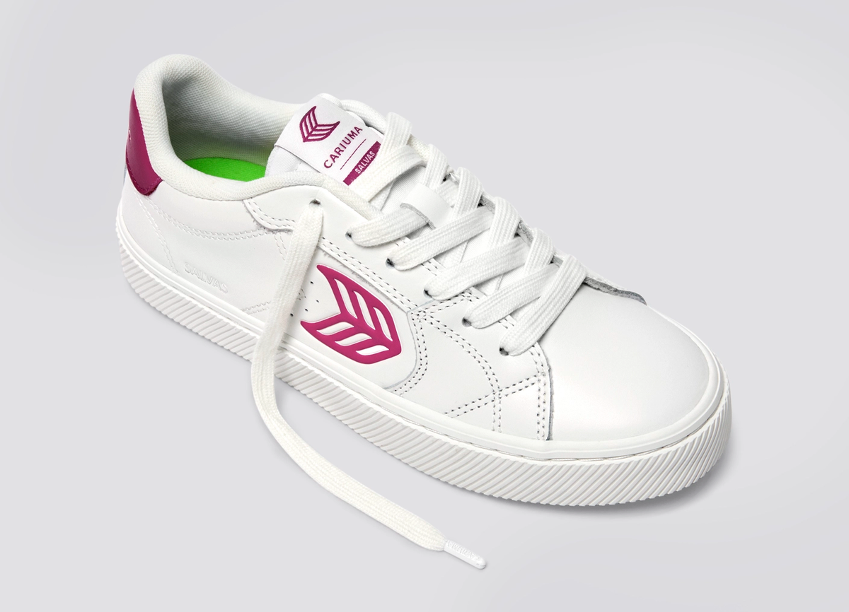 SALVAS White Leather Jazzy Pink Logo Sneaker
