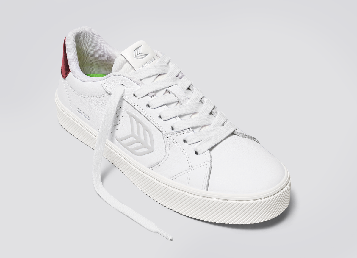 SALVAS White Premium Leather Ice Logo Metallic Red Sneaker