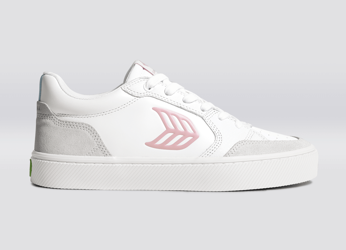 VALLELY White Leather Vintage White Suede Blush Pink Logo Sneaker