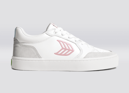 VALLELY White Leather Vintage White Suede Blush Pink Logo Sneaker