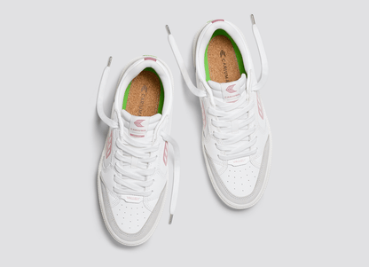 VALLELY White Leather Vintage White Suede Blush Pink Logo Sneaker