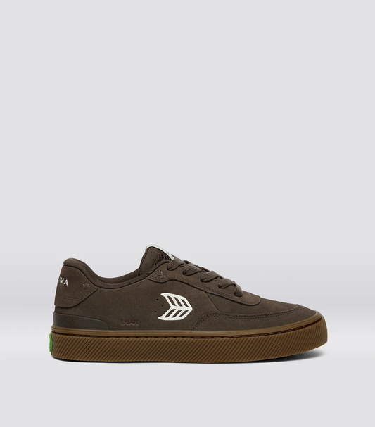 LUAN PRO Dark Gum Teak Suede Ivory Logo Sneaker