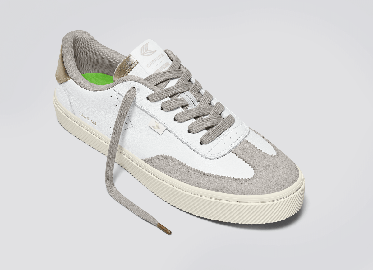 TOCA White Premium Leather Vintage White Suede Metallic Gold Sneaker