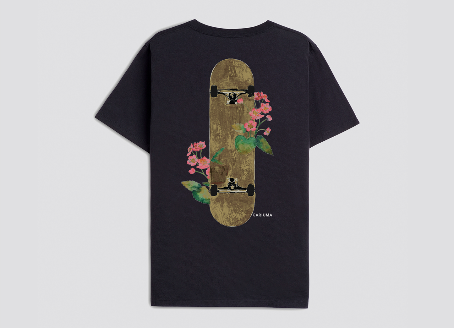 T-Shirt Black Floral Skateboard